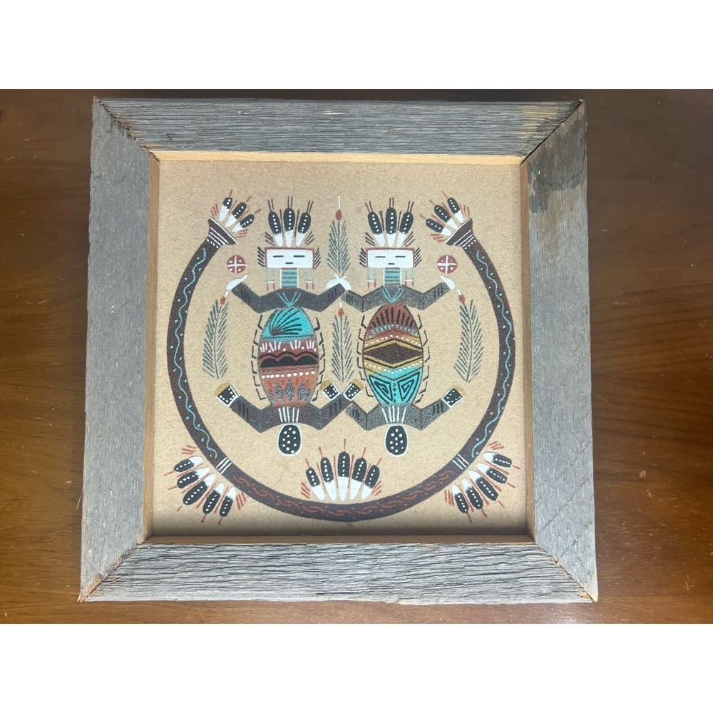 Vintage Navajo Sand Painting signed by Ernest‎ Hunt 1993